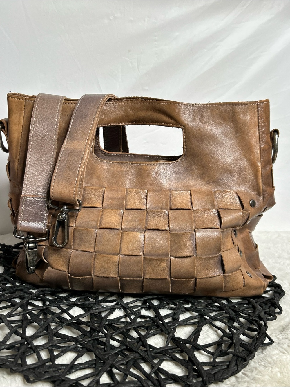 Rare Color - Bed Stu Orchid Woven Leather Satchel Crossbody - Picture 2 of 13